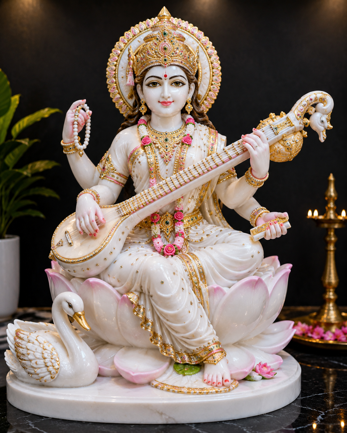 Saraswati Maa Marble Statue 18 Inch