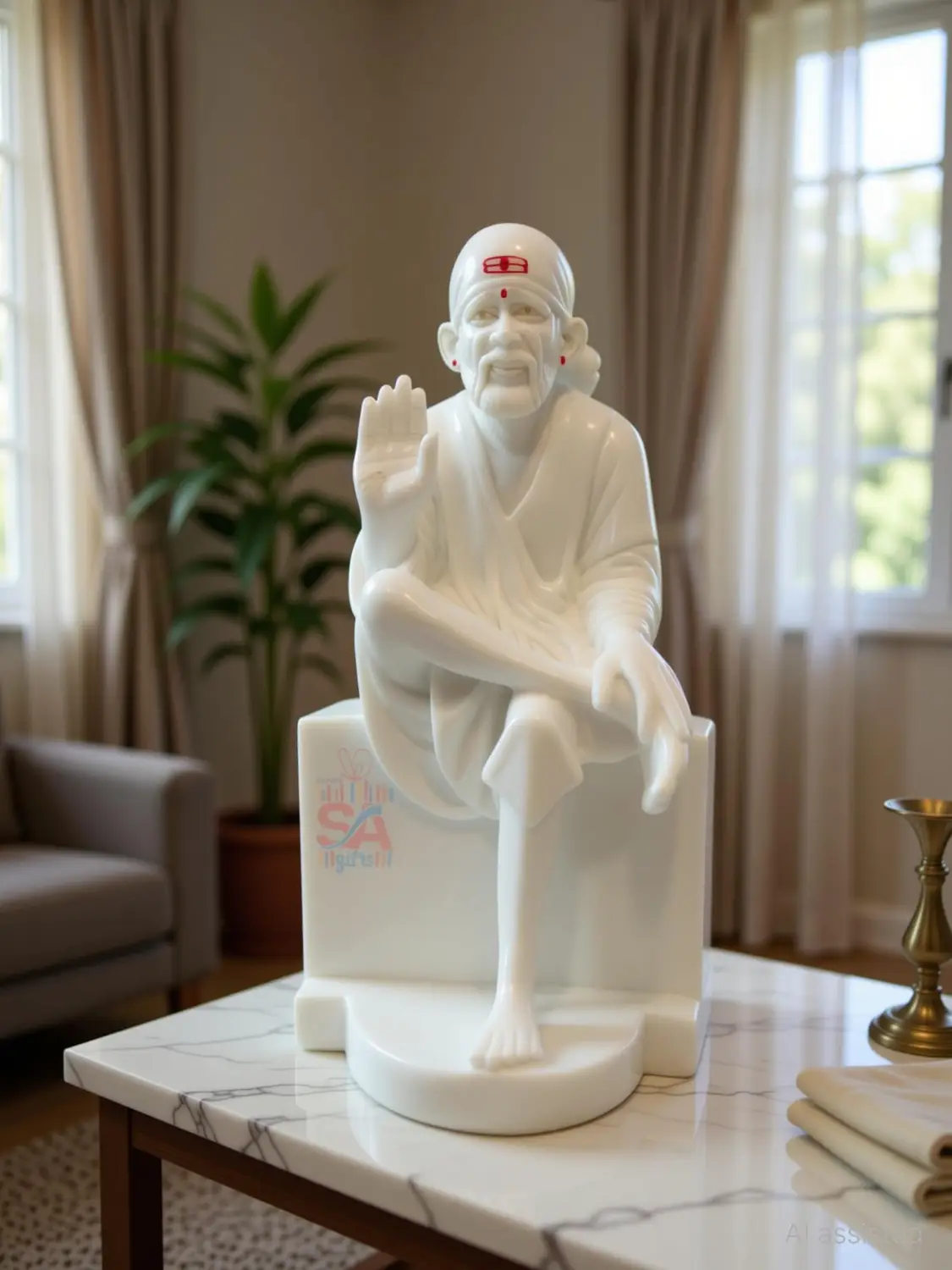 Blessing Sai Baba Marble Statue
